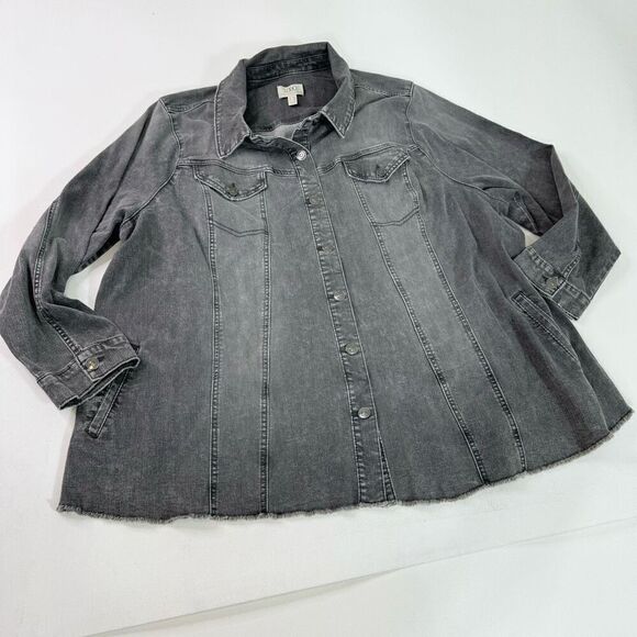 LOGO by Lori Goldstein Jacket Womens 30W Black Long-Sleeve Collar Denim Y2K - Picture 1 of 8